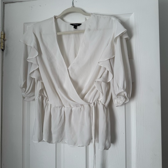 Express Cream Ruffle Sleeve Blouse - Picture 1 of 14